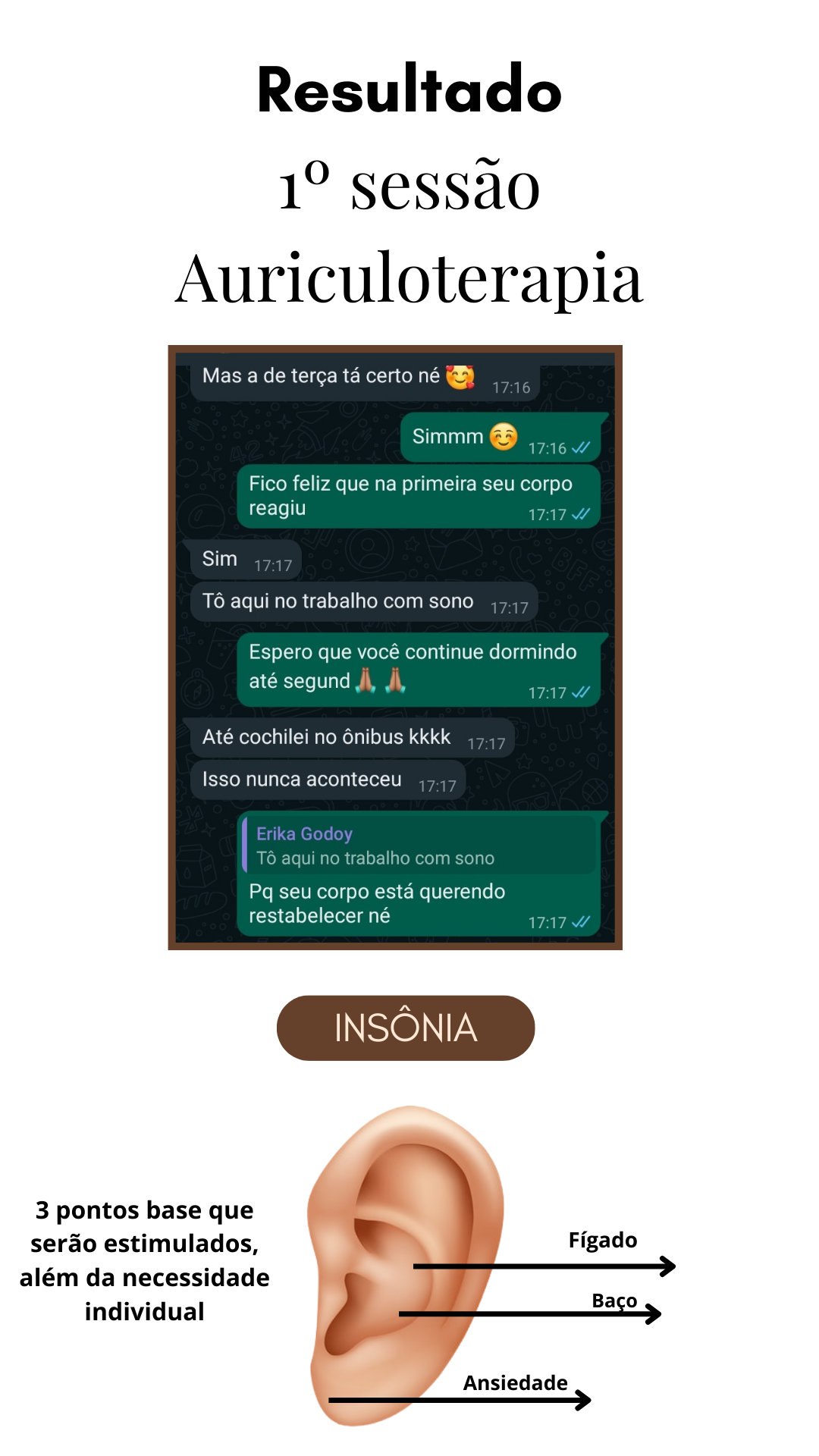 Conversa de WhatsApp de paciente com insônia após a primeira sessão